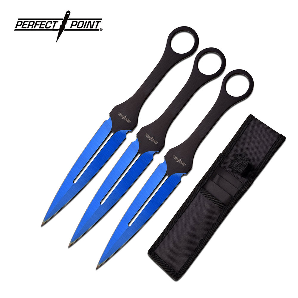 3PC 8 Blue Tactical Ninja Combat Ninjutsu Kunai Throwing Knife